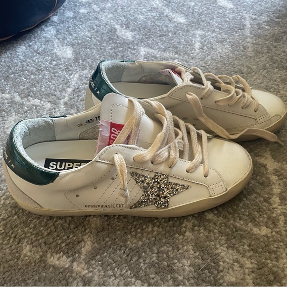 GOLDEN GOOSE x REVOLVE Superstar Sneaker in White, Platinum, & Emerald Green - Picture 7 of 8